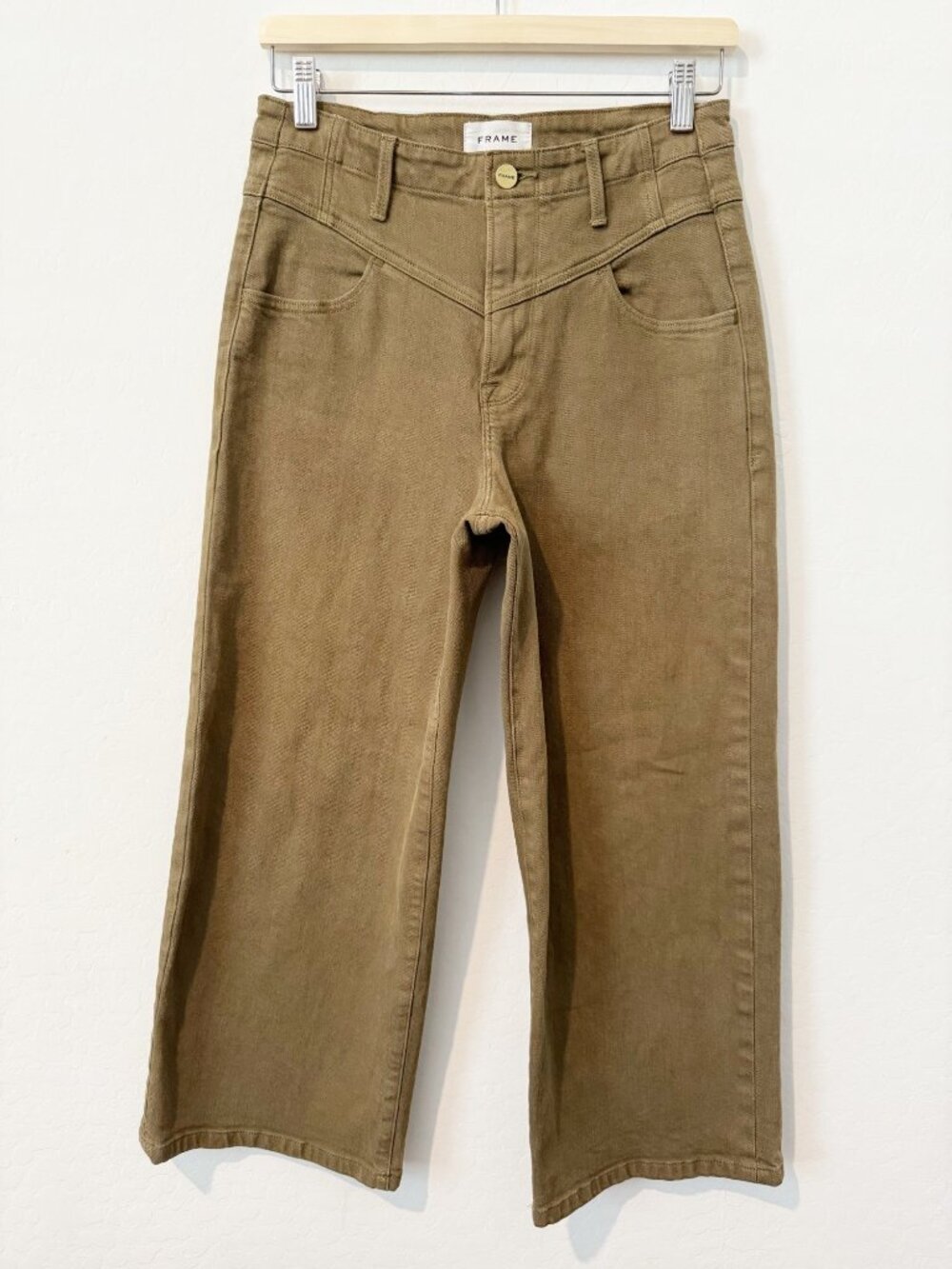 Frame Ali Jeans Size 26 Green Washed OD High Rise V Yoke Cropped Wide Leg Grunge